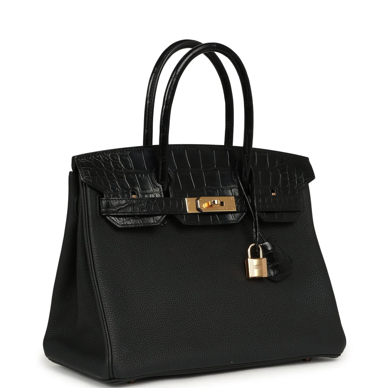 HERMÈS Birkin 30 Black Togo, Matte Alligator Touch Rose Gold Hardware