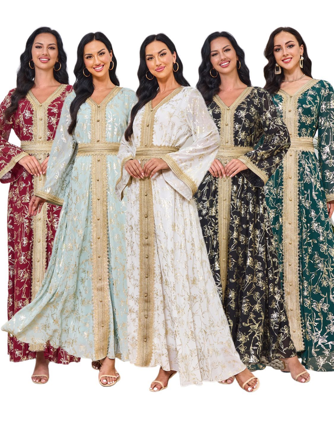 Mt084 Middle East Foreign Trade Dubai Evening Dress Arab Women's Dress Floral Embossed Gold Fashion Robe Clothing