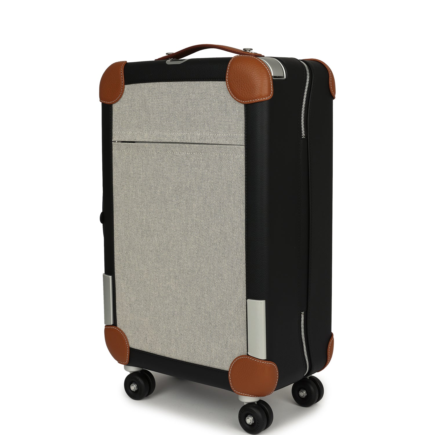 Hermes R.M.S. Cabine Rolling Suitcase Écru, Black Plume H Canvas, Fauve, Black Régate Palladium Hardware