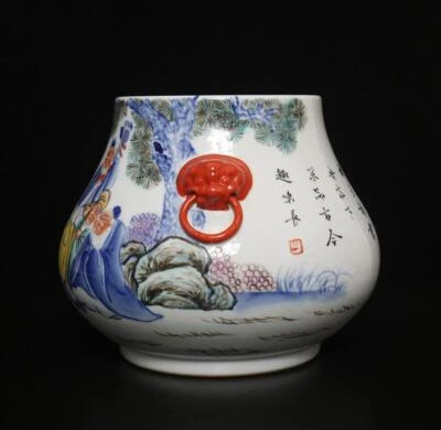 Xianfeng Signed Antique Chinese Famille Rose Vase W/ figure