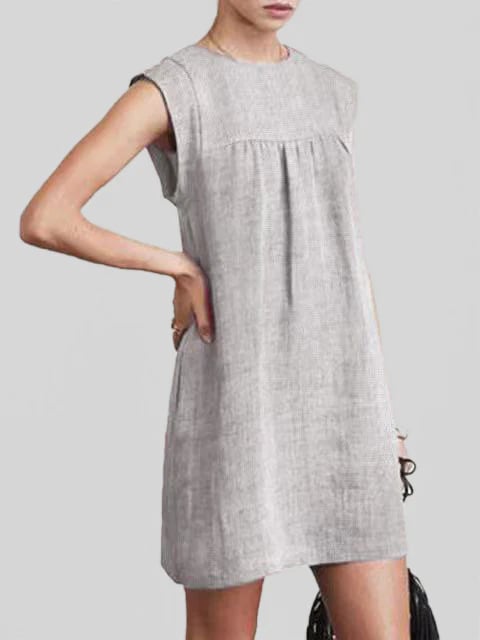 Solid Color Cotton Linen Airplane Sleeve Solid Color Dress
