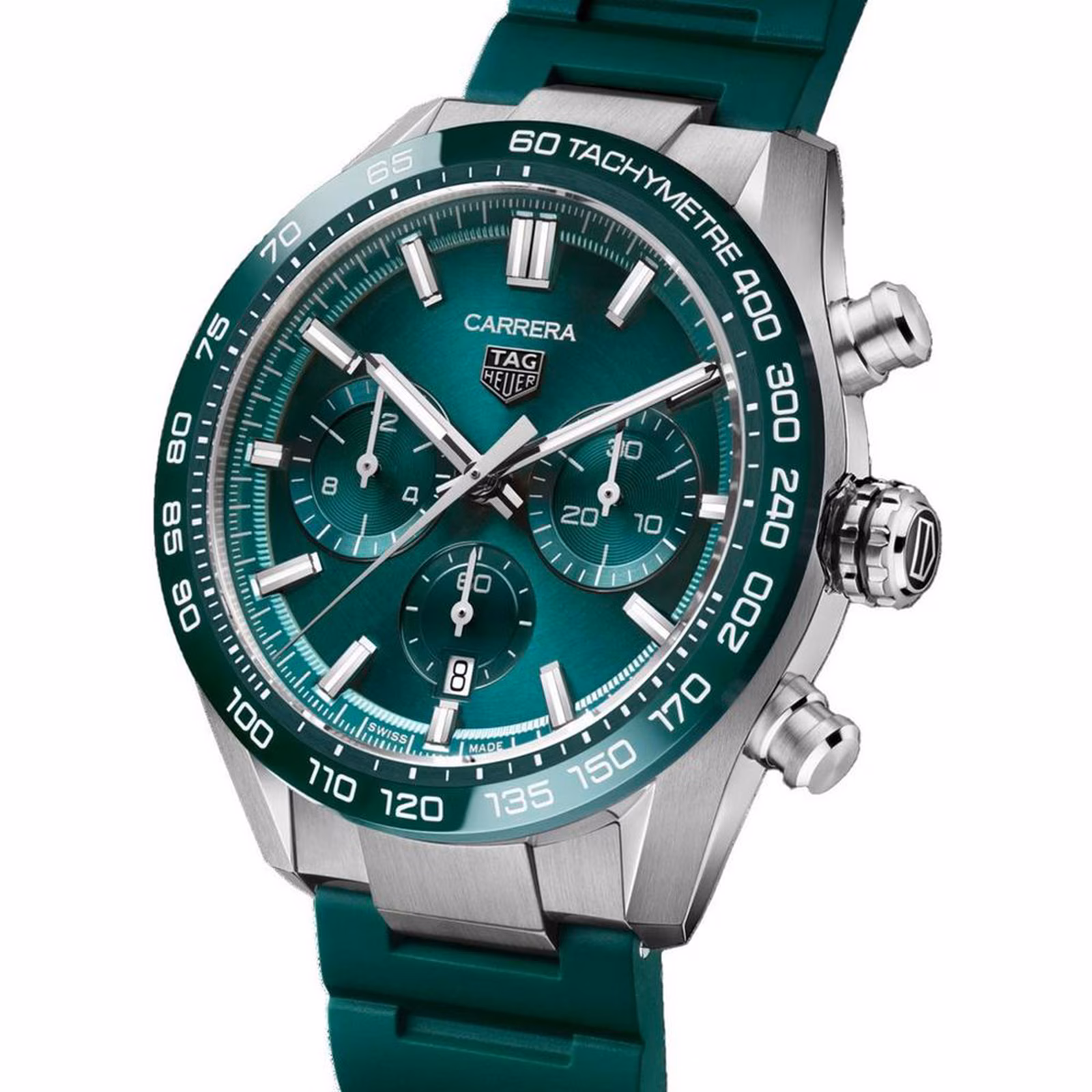 【7A Quality】TAG Heuer Carrera Chronograph 44mm Mens Watch Green Rubber CBN2A1N.FT6238