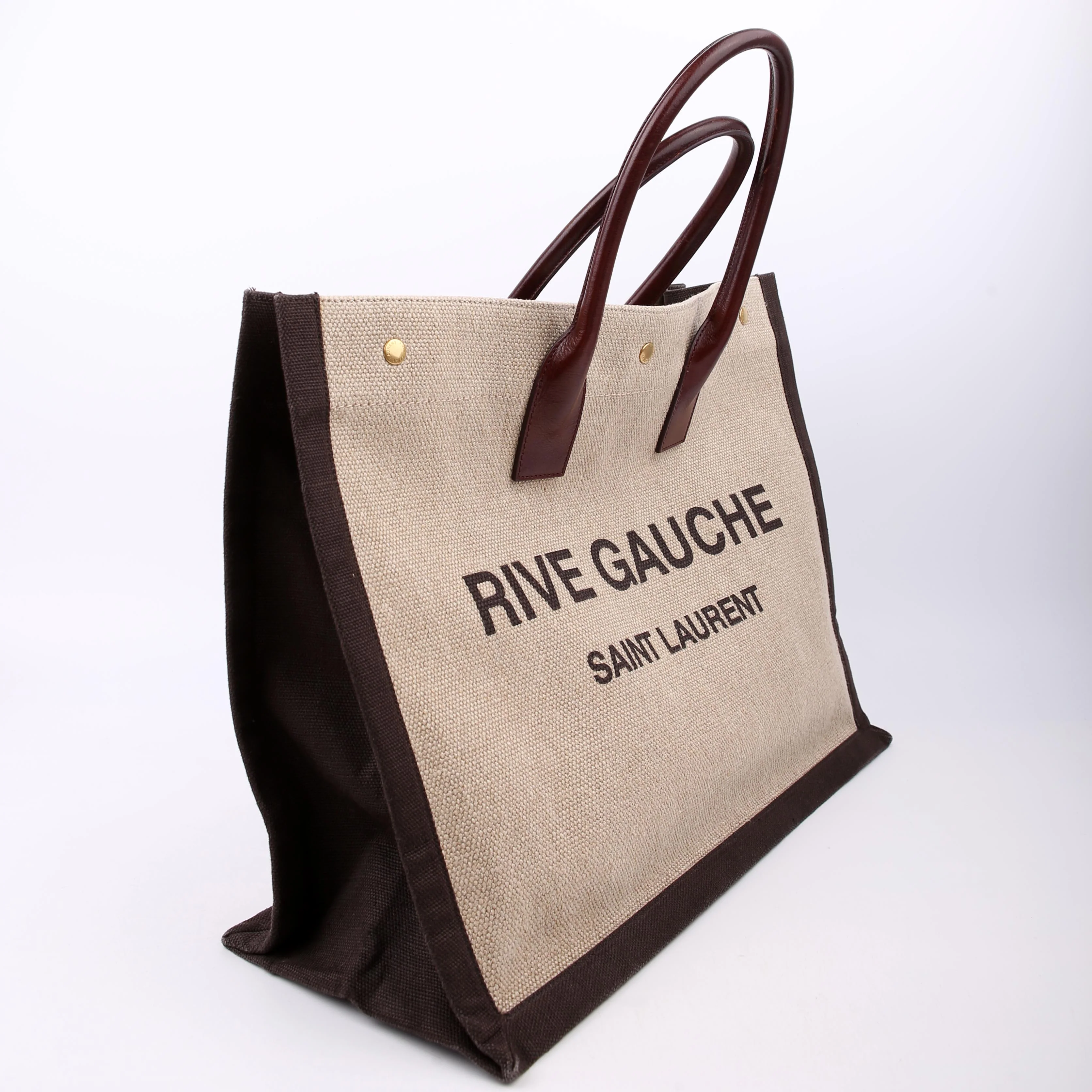 SAINT LAURENT Rive Gauche Canvas Tote Bag 499290 Tan/Brown