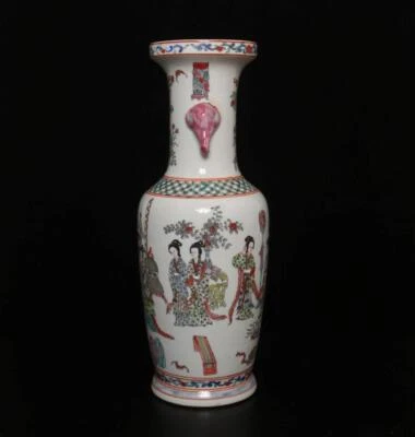 45.5CM Yongzheng Signed Antique Chinese Famille Rose Vase W/lady