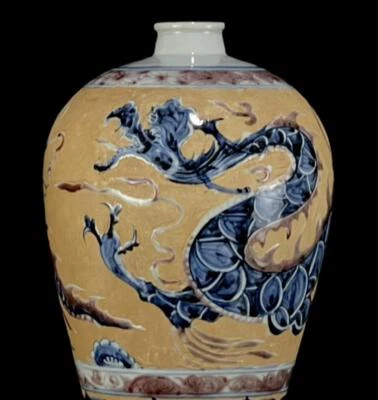 33CM Zhizheng Signed Old Chinese Blue and White Vase W/ dragon N1032