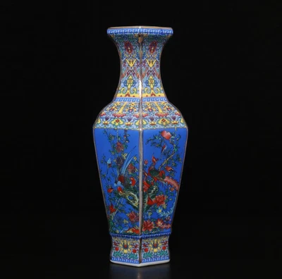 29CM Qianlong Signed Antique Chinese Famille Rose Vase W/crane
