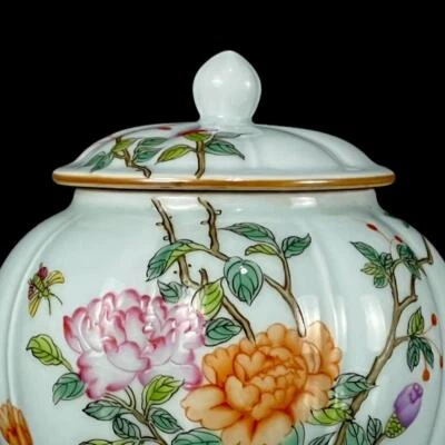 Yongzheng Signed Old Chinese Famille Rose Vase Tea Caddy W/flower Q165