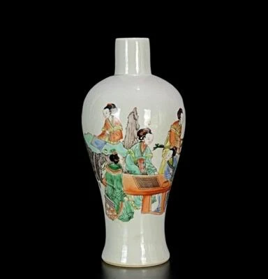 Pair Kangxi Signed Pair Old Chinese Famille Rose Vase W/figure N766
