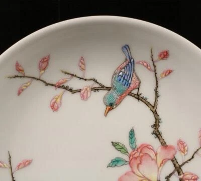 Yongzheng Signed Old Chinese Famille Rose Dish Plate W/bird N1365