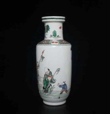 26CM Kangxi Singed Old Chinese Wucai Vase W/figure
