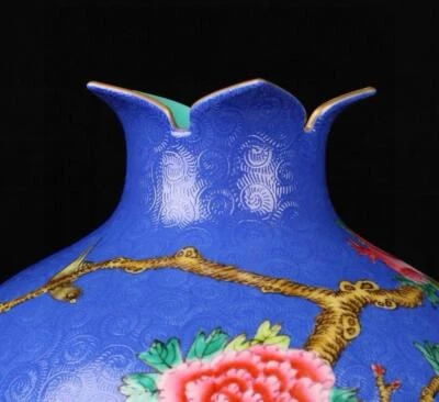 32CM Qianlong Signed Old Chinese Colour Enamel Zun Vase W/flower N1518