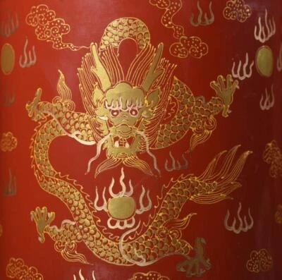Qianlong Signed Old Chinese Wood Lacquerware Brush pot W/dragon N235