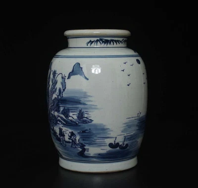 Old Chinese Blue and White Pot W/landscape