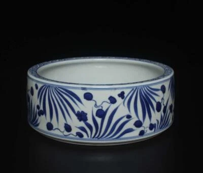 Kangxi Signed Old Chinese Blue and White Brush Washer W/fish
