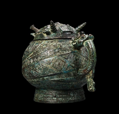 20CM Old Chinese Bronze Statue Ding Pot w/pattern N4329