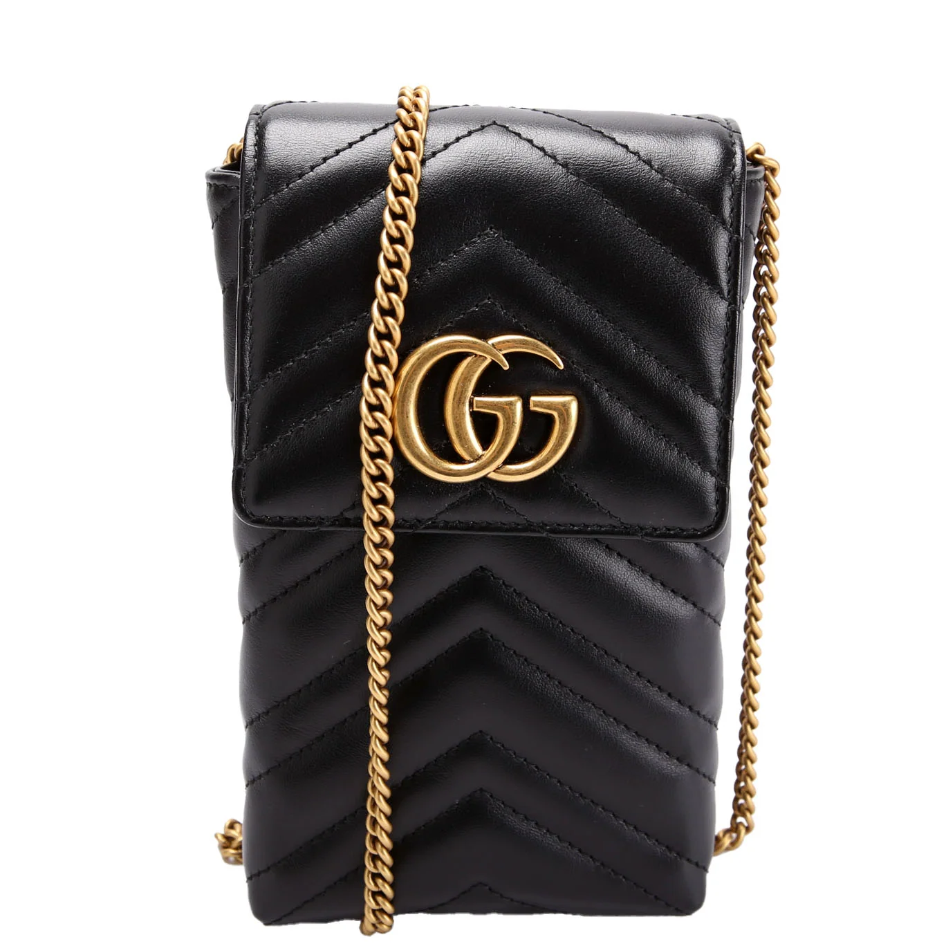 GUCCI 672251 Marmont Phone Crossbody Leather Black