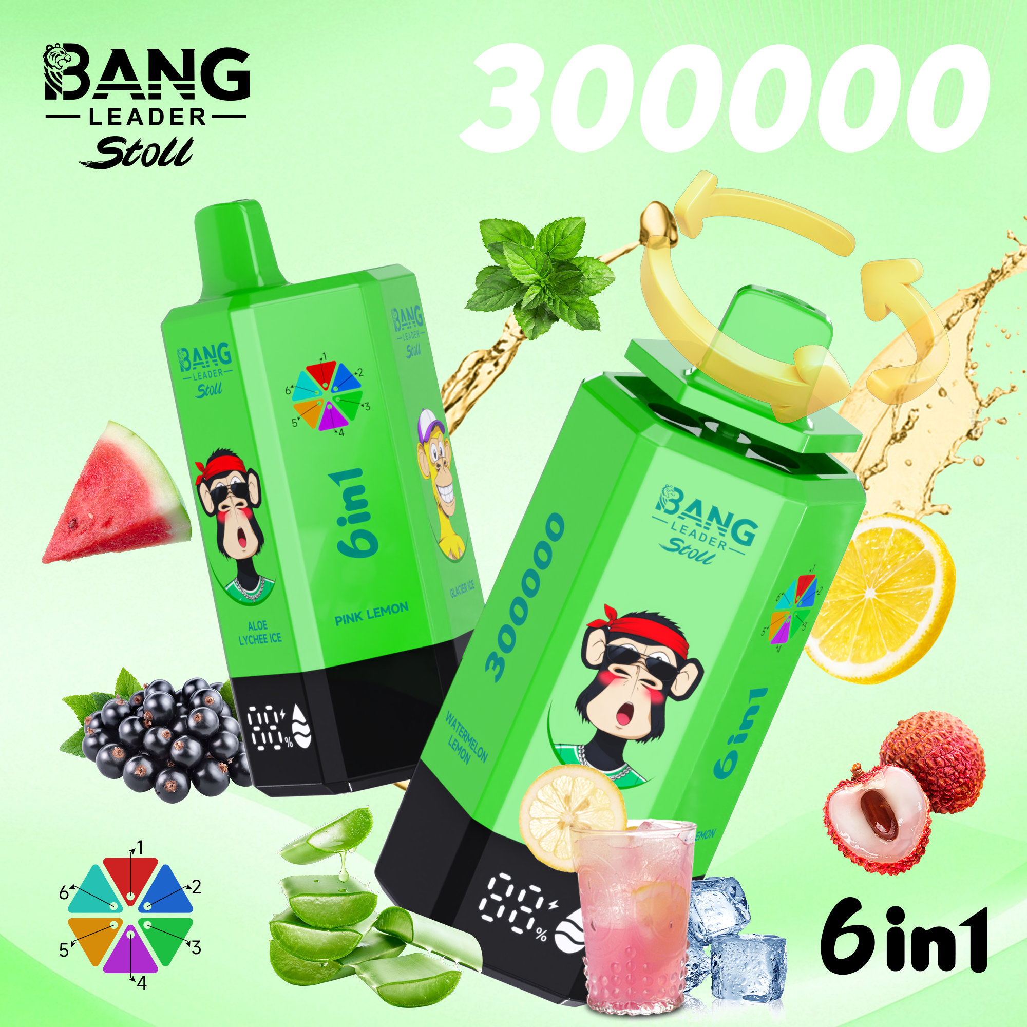[Minimum order of two]Bang Leader Stoll 300K Puffs 6-in-1 Prefilled Vape | Multi-Flavor,  Rechargeable