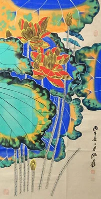 Zhang Daqian Signed Chinese Hand Painted Calligraphy Scroll w/landscape N4120