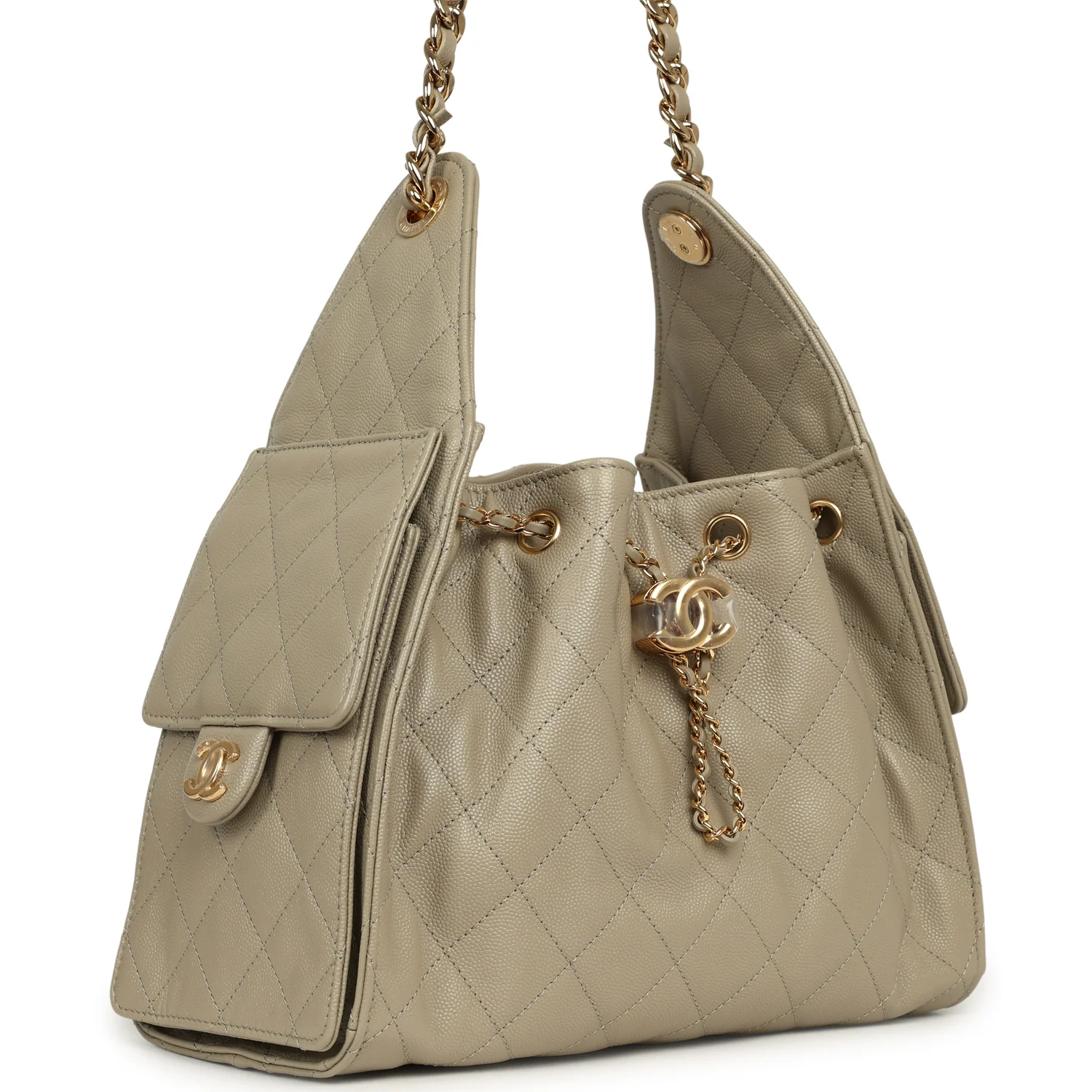 CHANEL Small 25 Hobo Bag Beige Caviar Gold Hardware