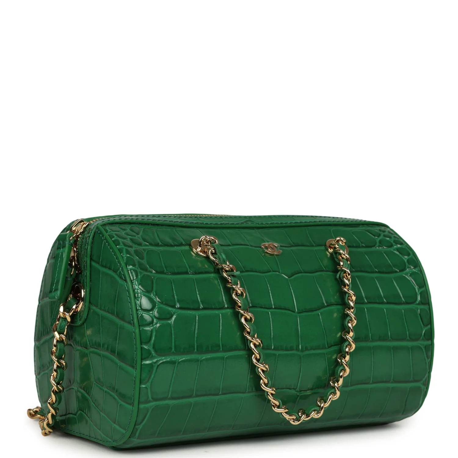 Chanel Mini Timeless Classic Barrel Bag with Chain Green Croc Embossed Calfskin Gold Hardware