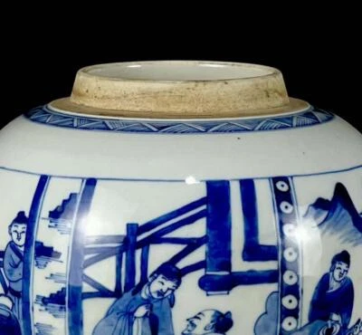 Kangxi Signed Old Chinese Blue and White Pot W/ figure N100
