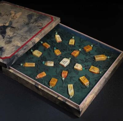 615G Set Old Chinese Shoushan Stone Seal Stamp Statue N2238