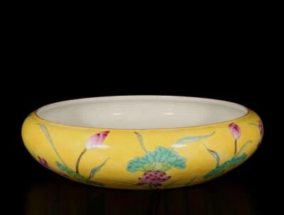 Daoguang Signed Old Chinese Colour Enamel Brush Washer W/louts flower N1481