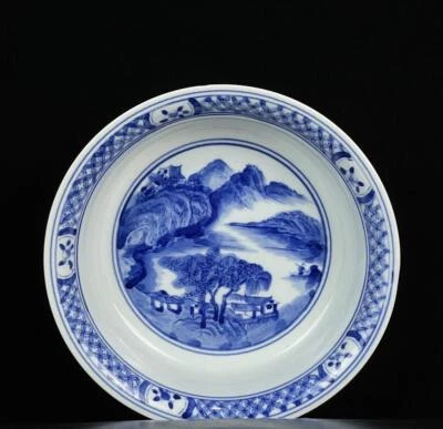 Kangxi Signed Old Chinese Blue&White Brush Washer W/landscape N973
