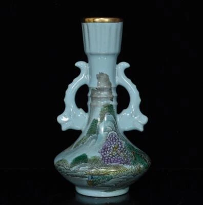 Old Chinese Ru Yao Ru Kiln Gilding Vase w/landscape N374