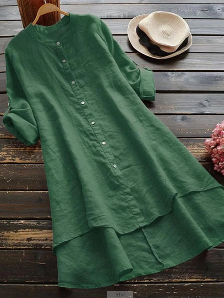 Women's Button cotton linen long style shirt