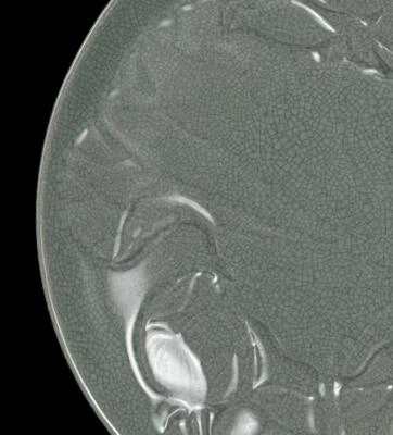 26CM Old Chinese Ru Kiln Dish w/louts flower N813