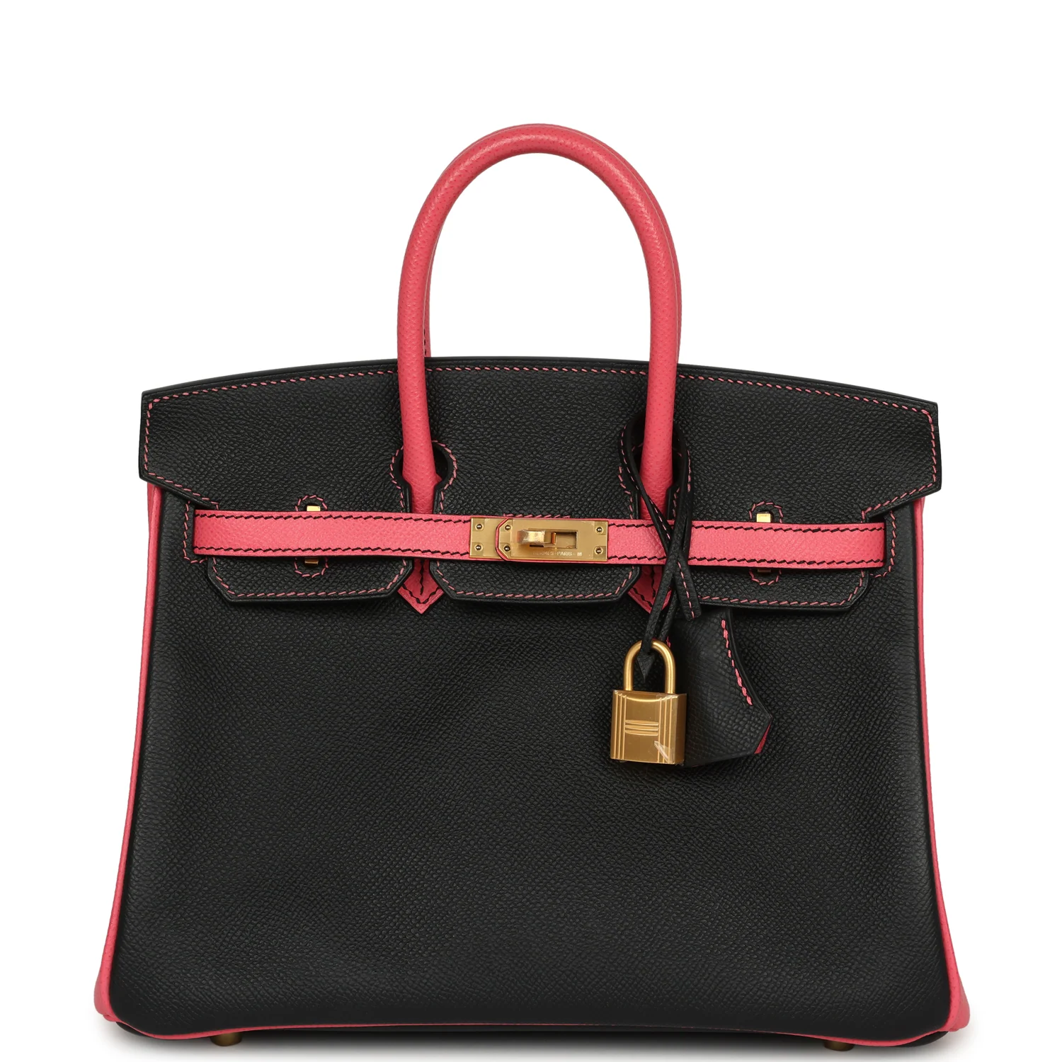 HERMÈS Special Order (HSS) Birkin 25 Bi-Color Black, Rose Azalee Epsom Brushed Gold Hardware