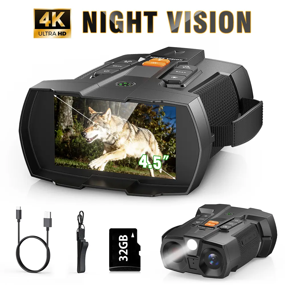4K Night Vision Goggles 4.5 NiteHawk Binoculars with 32GB SD Card 7 Levels Infrared  Monocular for Wildlife, Security, Hunting，Camping