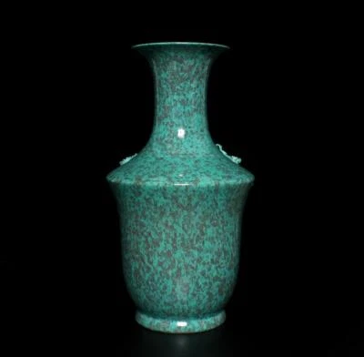 37CM Qianlong Signed Old Chinese Lujin Glaze Vase W/dragon