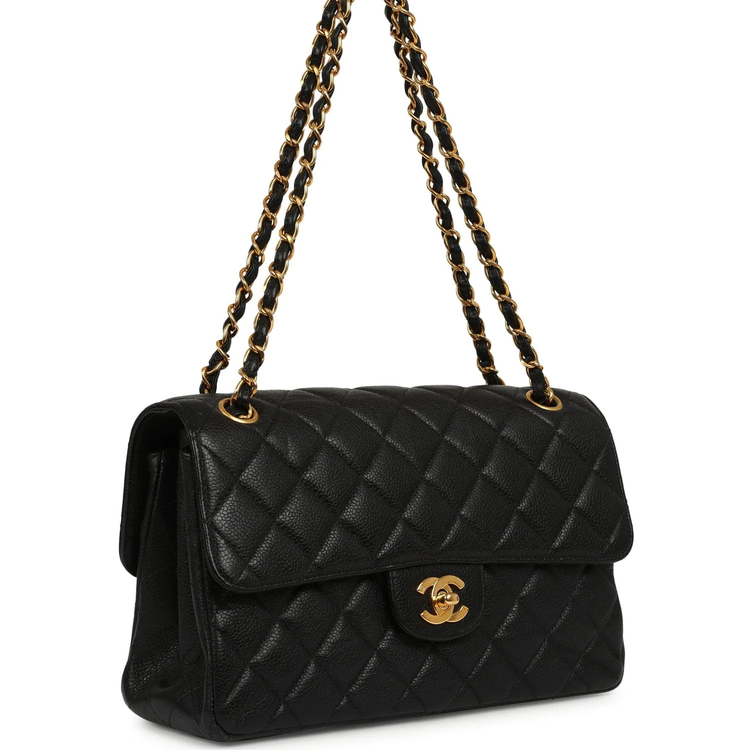 CHANEL Double Sided Flap Bag Black Caviar Gold Hardware