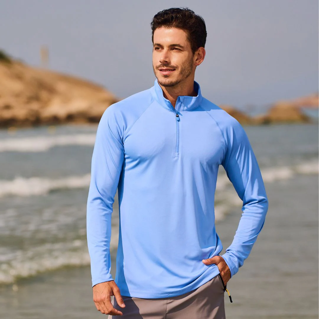 Men's Long Sleeve Sun Shirt UPF 50+ Zip Fishing Running Rashguard