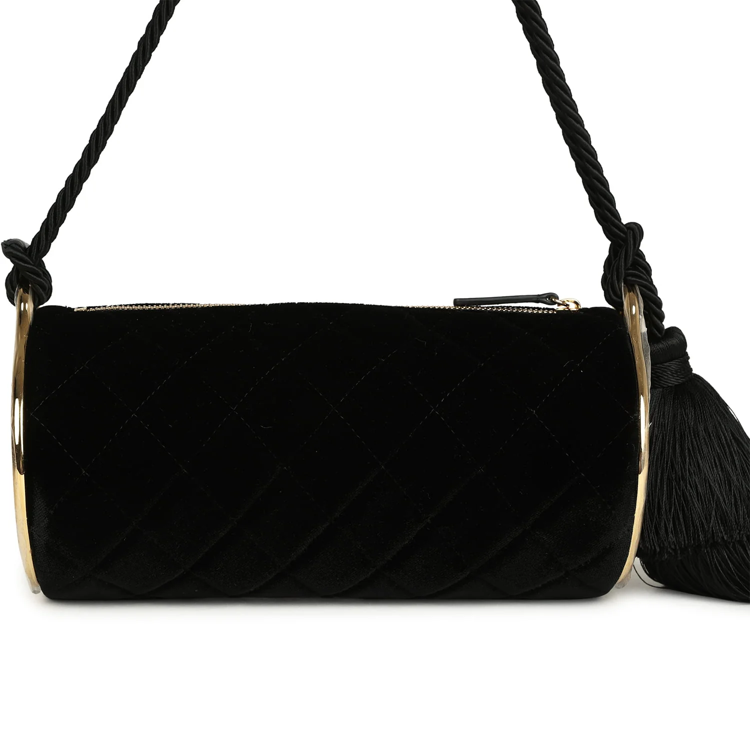 Chanel Tassel Barrel Bag Black Velvet Gold Hardware