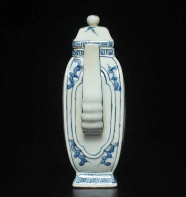 Signed Old Chinese Blue & White Porcelain Teapot w/peach