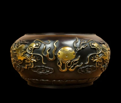 Xuande Signed Old Chinese Red Copper Handmade Incense Burner w/dragon N3843