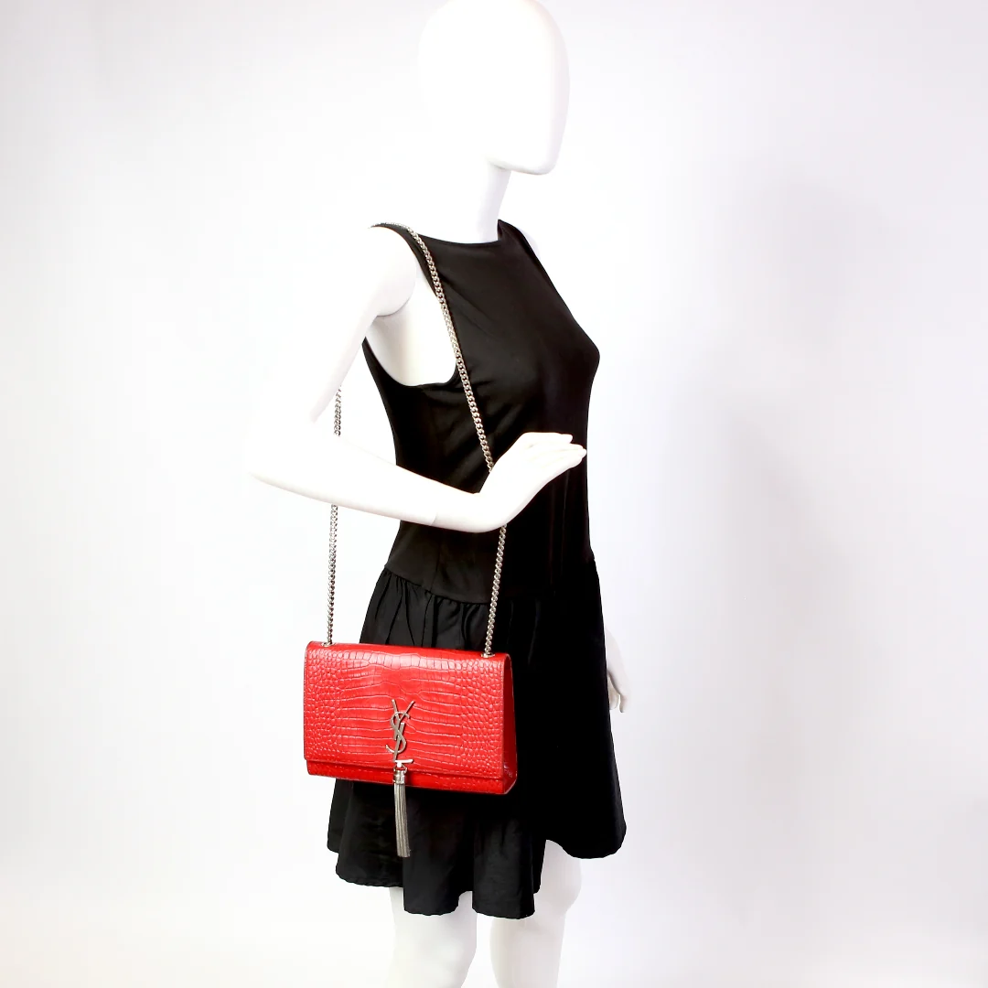 Kate Tassel Satchel Medium Croc Embossed 354119 Red