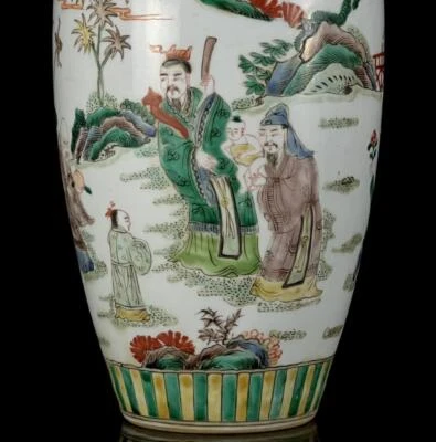 38CM Yongzheng Signed Old Chinese Wucai Vase W/figure N1284