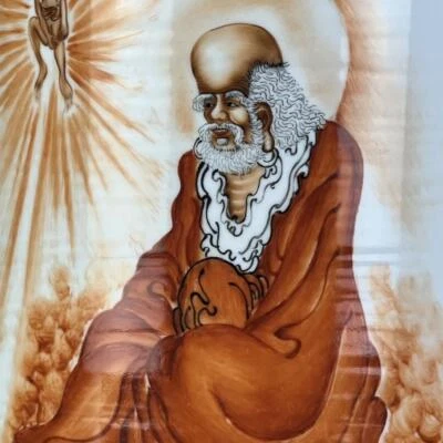 Wang Bu Signed Old Chinese Famille Rose Brush Pot W/Buddha Q295