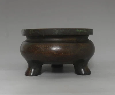 Zhenwan Signed Old Chinese Bronze or Copper Incense Burner w/three feet