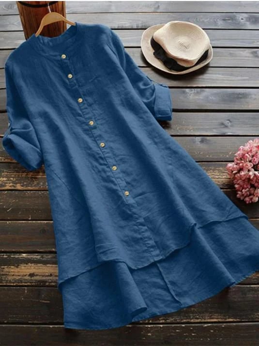 Women's Button cotton linen long style shirt