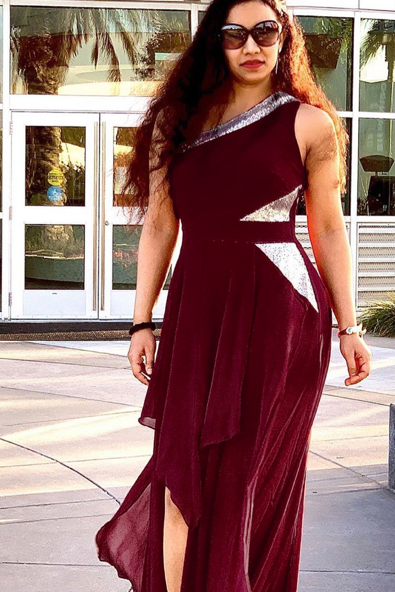 High Waist One Shoulder Asymmetric Hem Dress