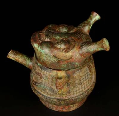 Old Chinese Bronze Statue Pot Jar w/figure N1742