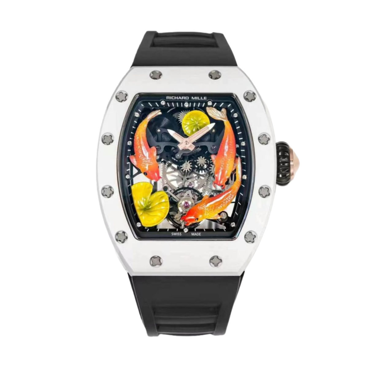 【7A Quality】Replica Richard Mille RM S10 Koi Tourbillon Watch with Black Rubber Strap