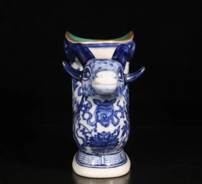Qianlong Signed Old Chinese Blue and White Zun W/deer N1525