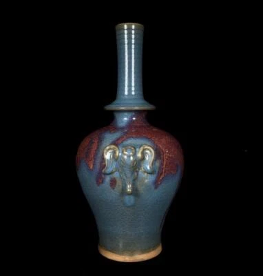 33CM Old Chinese Jun YaoJun Kiln Vase w/elephant Q1165