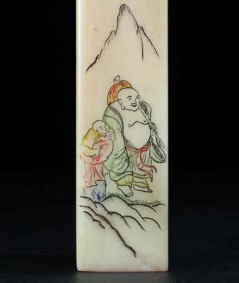 Old Chinese Shoushan Stone Seal Stamp Statue w/Luohan Buddha N173